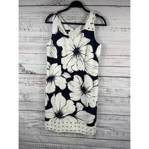 Talbots Dress Women's 6 White Black Floral Sheath Sleeveless Knee Work Office